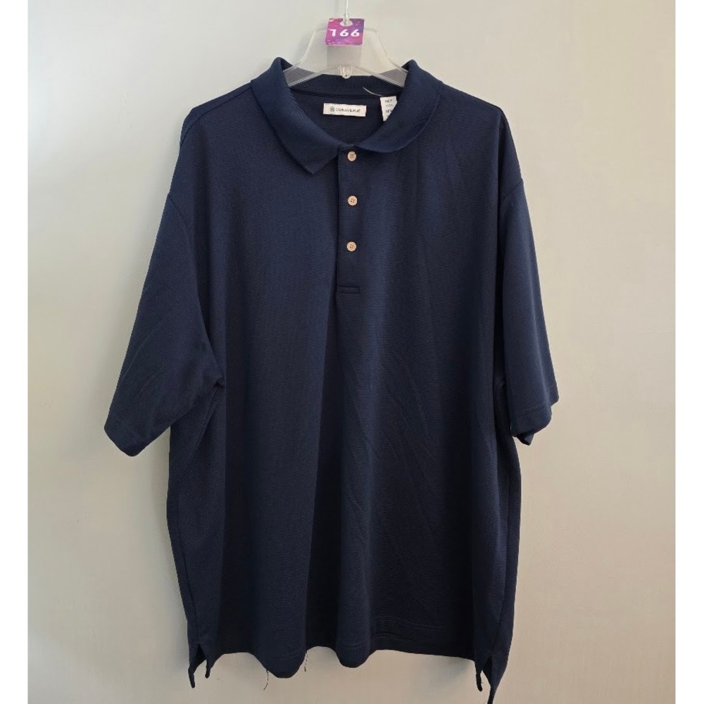 Cubavera Mens Polo Shirt Navy Blue Ribbed Short Sleeve Preppy Plus Size 3XLT